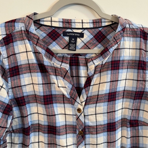 Women’s Lands’ End blue and red plaid button front pullover tunic top size 10 - Picture 2 of 4